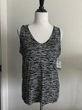 Nine West new L Black & White Zebra-Stripe V-Neck Tank